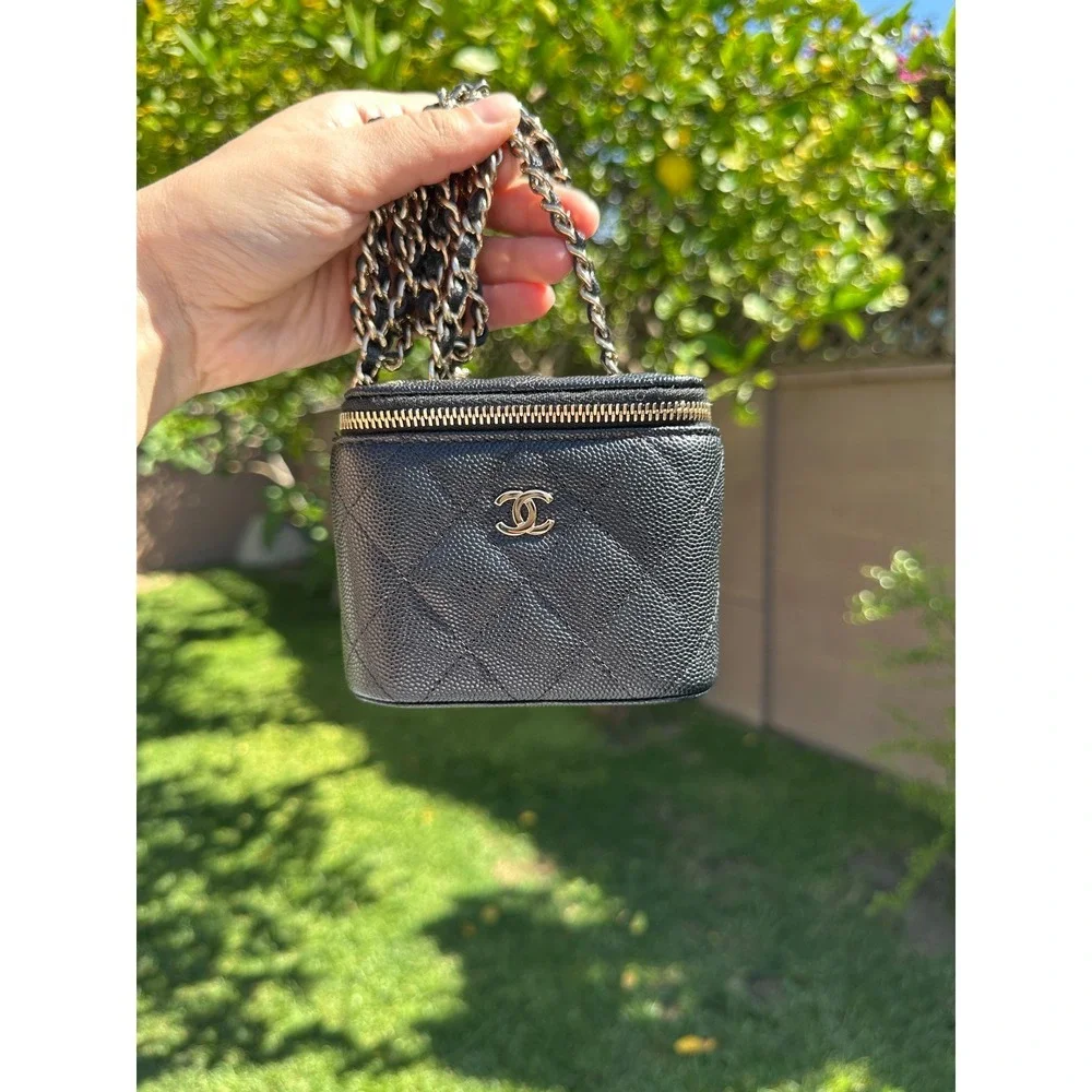 Chanel Mini Vanity Case Black Quilted Caviar Gold Hardware 31097251 Full Set
